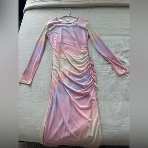 Gianni Bini Pink and Purple Ruched Long Sleeve Sheath Dress